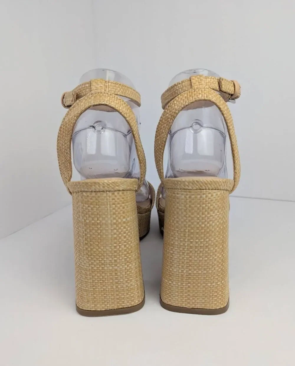 Marc Fisher beige raffia woven basket natural platform sandal heels womens 7.5